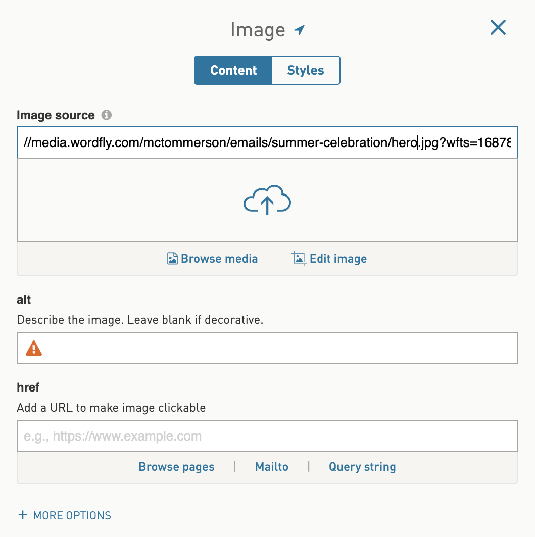 Closeup of image block that does not contain alt text