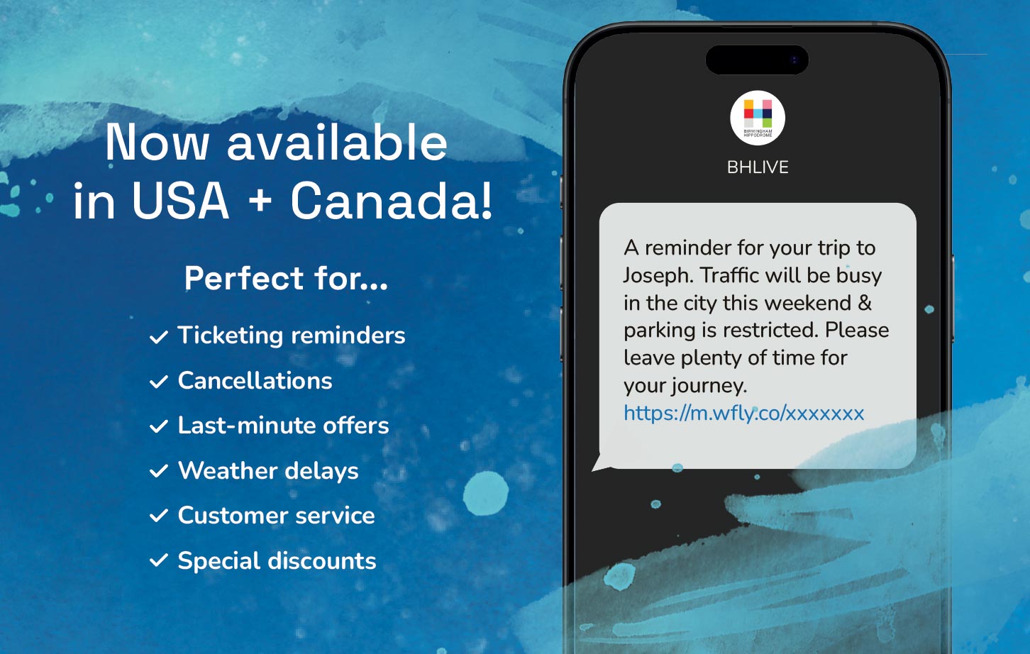 SMS now available in USA and Canada! Perfect for reminders, offers, and discounts
